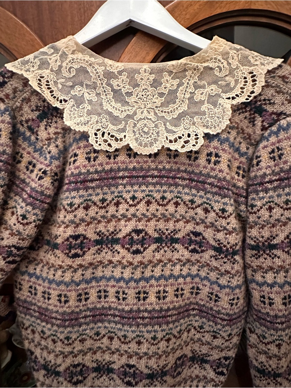 Vintage Ralph Lauren Lace Collar Fair Isle Sweater - Picture 6 of 12